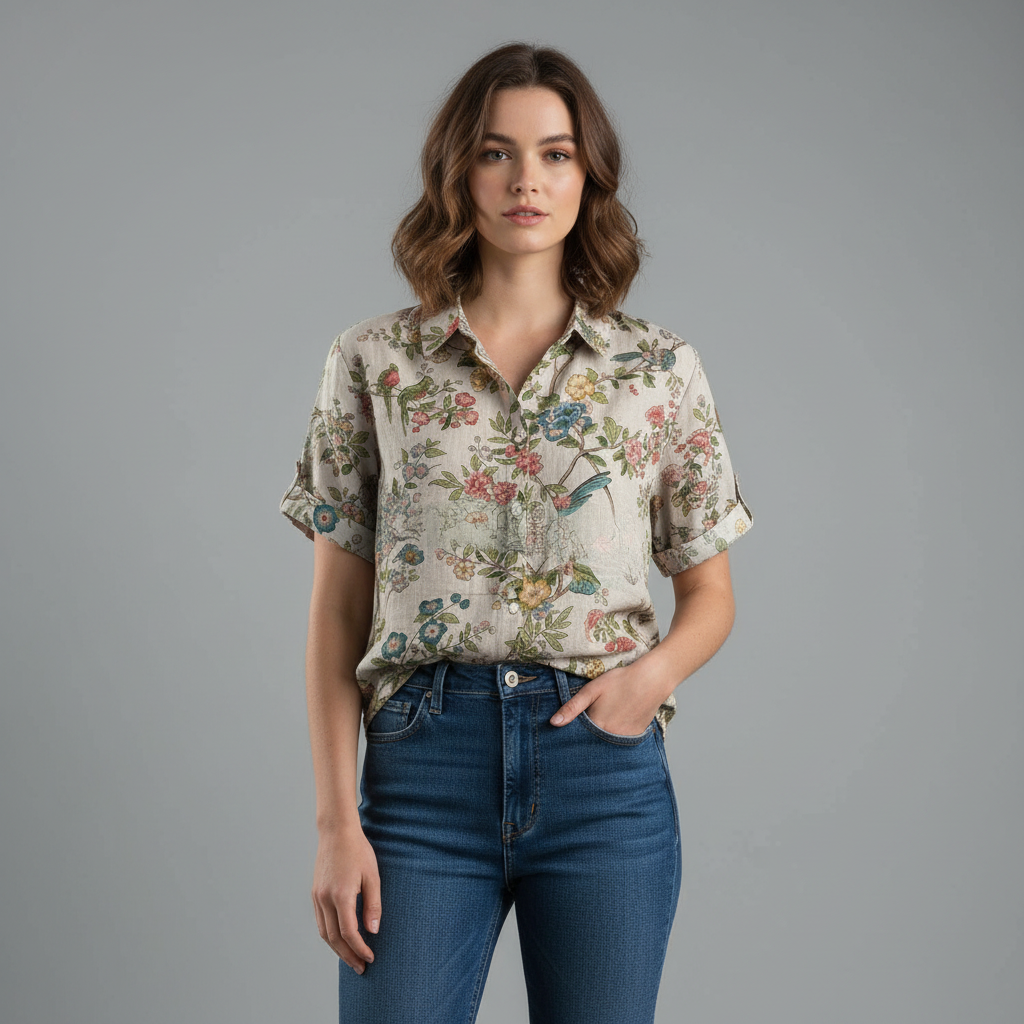 Damen Vintage Bluse mit Blumenmuster | Lässige Mode