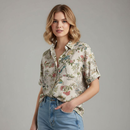 Damen Vintage Bluse mit Blumenmuster | Lässige Mode