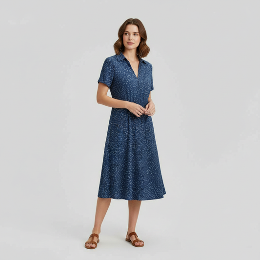 Midi Hemdblusenkleid Damen | Kurzärmeliges Design